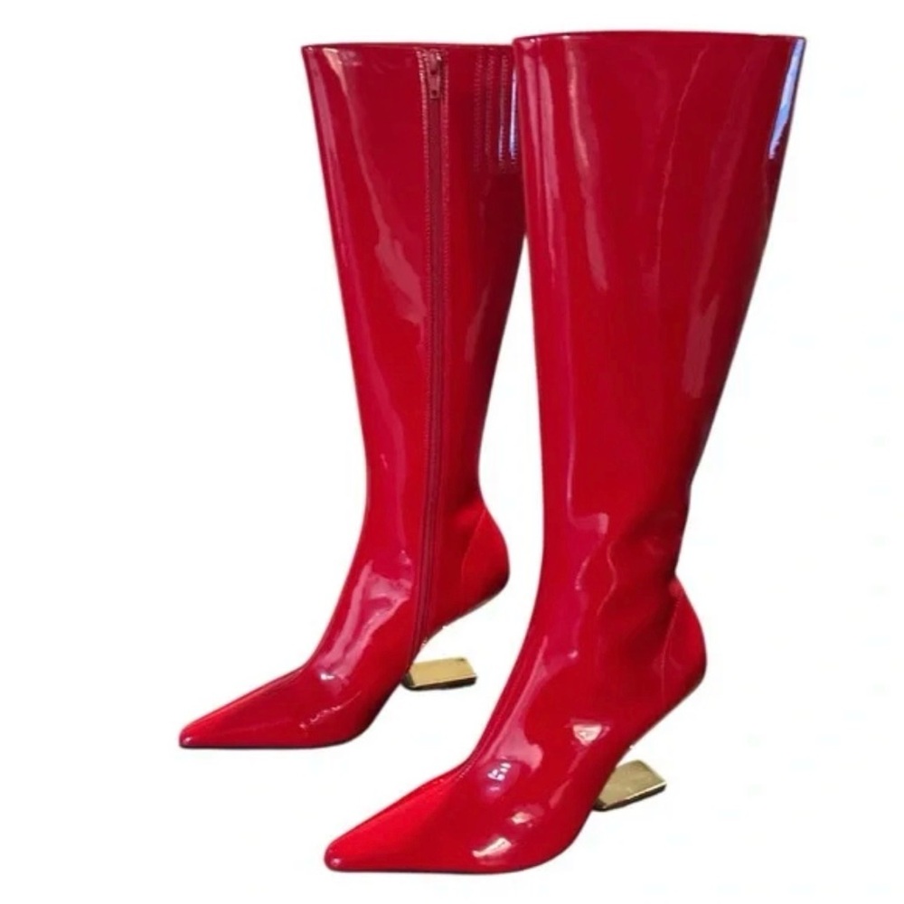 Red Pointed heel Patent leather jeffery campbell Knee-High Boots size 5.5 worn 1